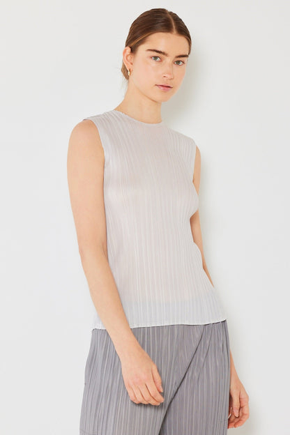 Marina West Pleated Sleeveless Tank Top (T01SL) - Light Gray