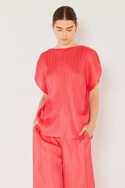 Marina West Pleated Oversize Dolman Sleeve Top (T02SR) - Rubine Red
