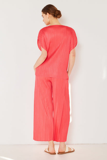 Marina West Pleated Oversize Dolman Sleeve Top (T02SR) - Rubine Red