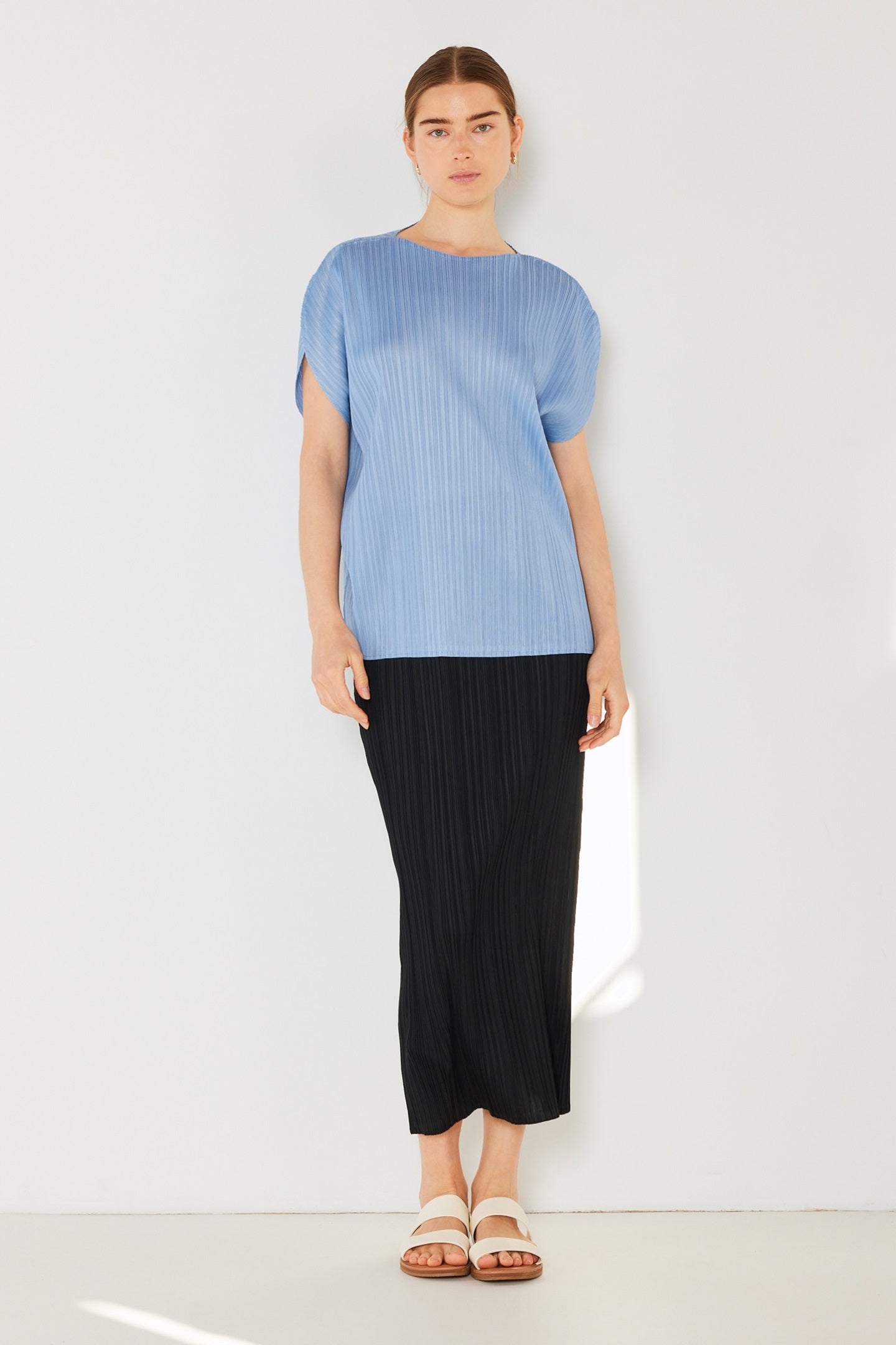 Marina West Pleated Oversize Dolman Sleeve Top (T02SR) - Periwinkle