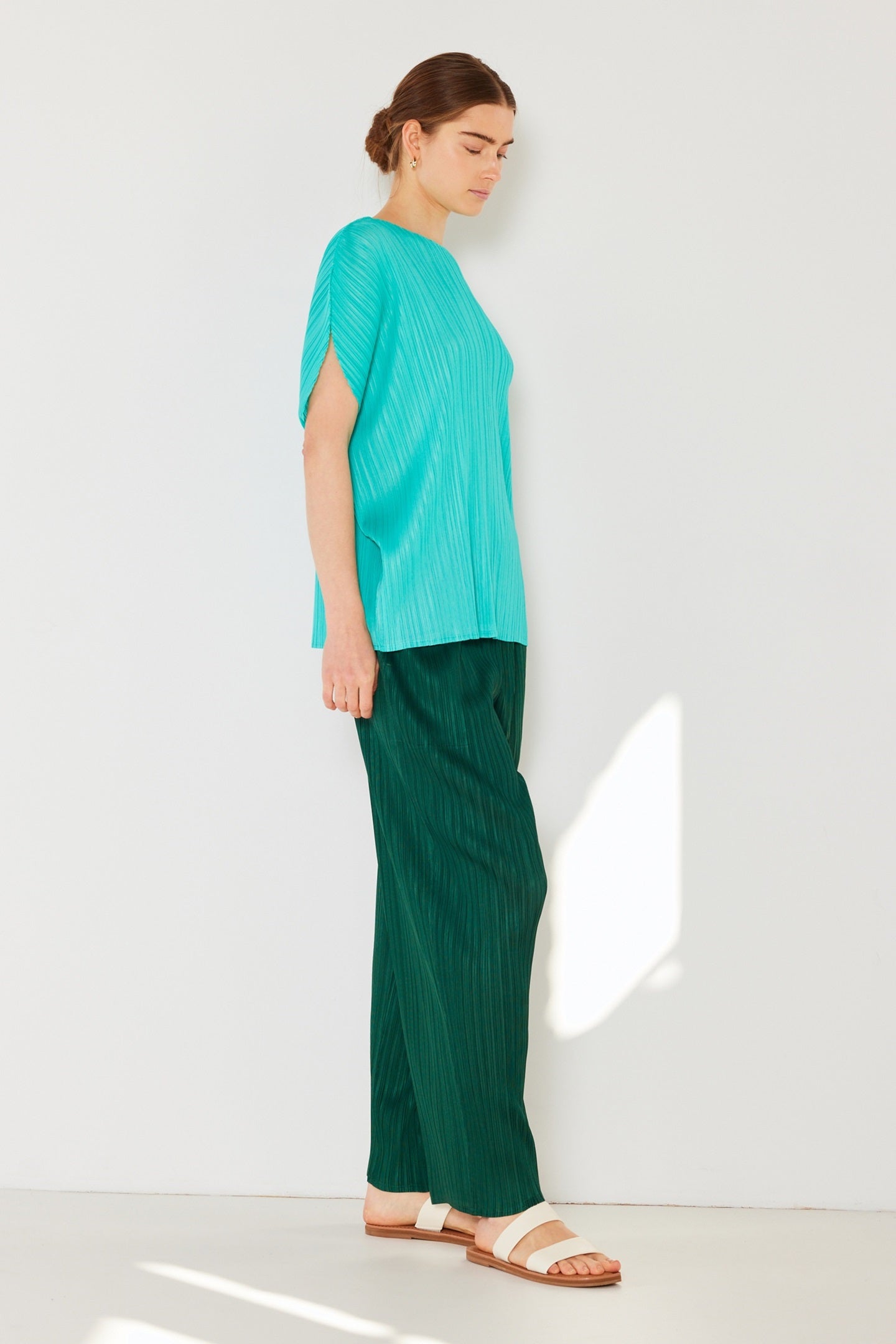 Marina West Pleated Oversize Dolman Sleeve Top (T02SR) - Turquoise Green