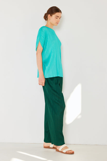 Marina West Pleated Oversize Dolman Sleeve Top (T02SR) - Turquoise Green