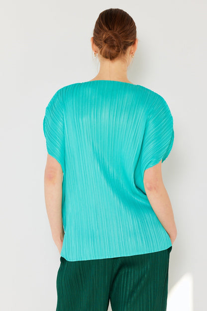 Marina West Pleated Oversize Dolman Sleeve Top (T02SR) - Turquoise Green