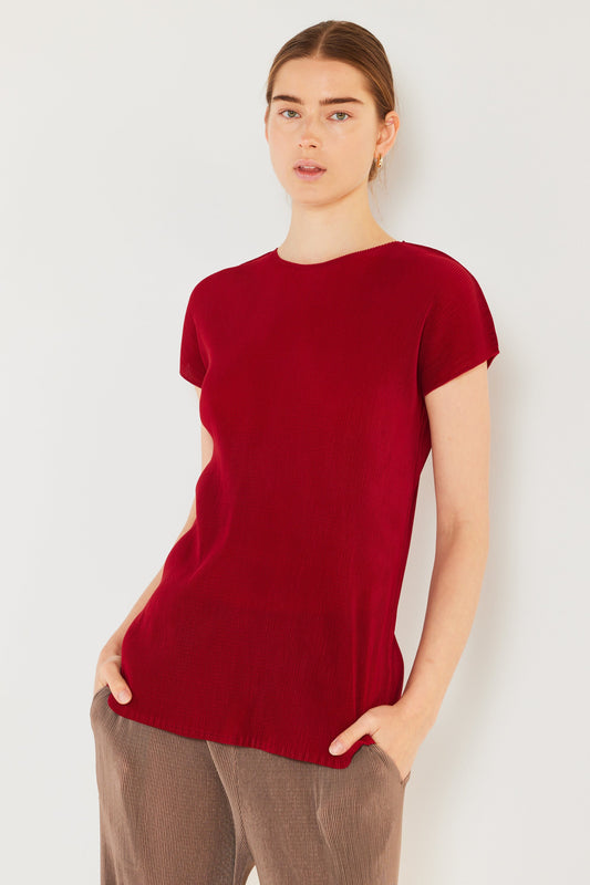 Marina West Pleated Cap Sleeve Top (T03CS) - Maroon Red