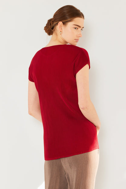 Marina West Pleated Cap Sleeve Top (T03CS) - Maroon Red