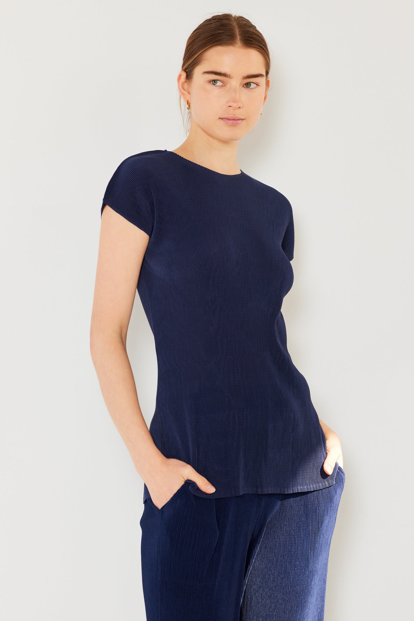 Marina West Pleated Cap Sleeve Top- Style#T03CS
