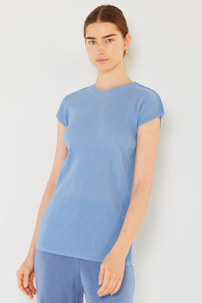 Marina West Pleated Cap Sleeve Top (T03CS) - Periwinkle