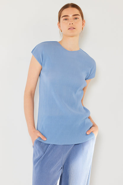 Marina West Pleated Cap Sleeve Top (T03CS) - Periwinkle