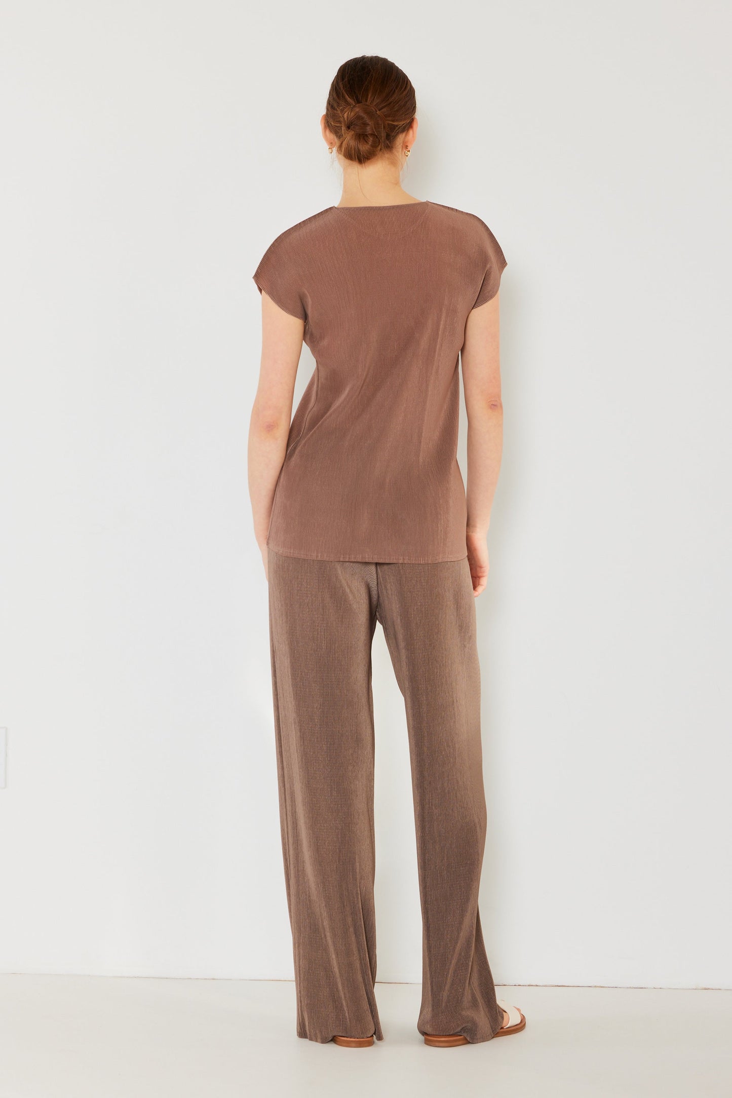 Marina West Pleated Cap Sleeve Top (T03CS) - Brown