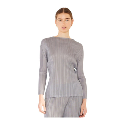 Marina West Pleated Long Sleeve Boatneck Top (T04LS) - Gray