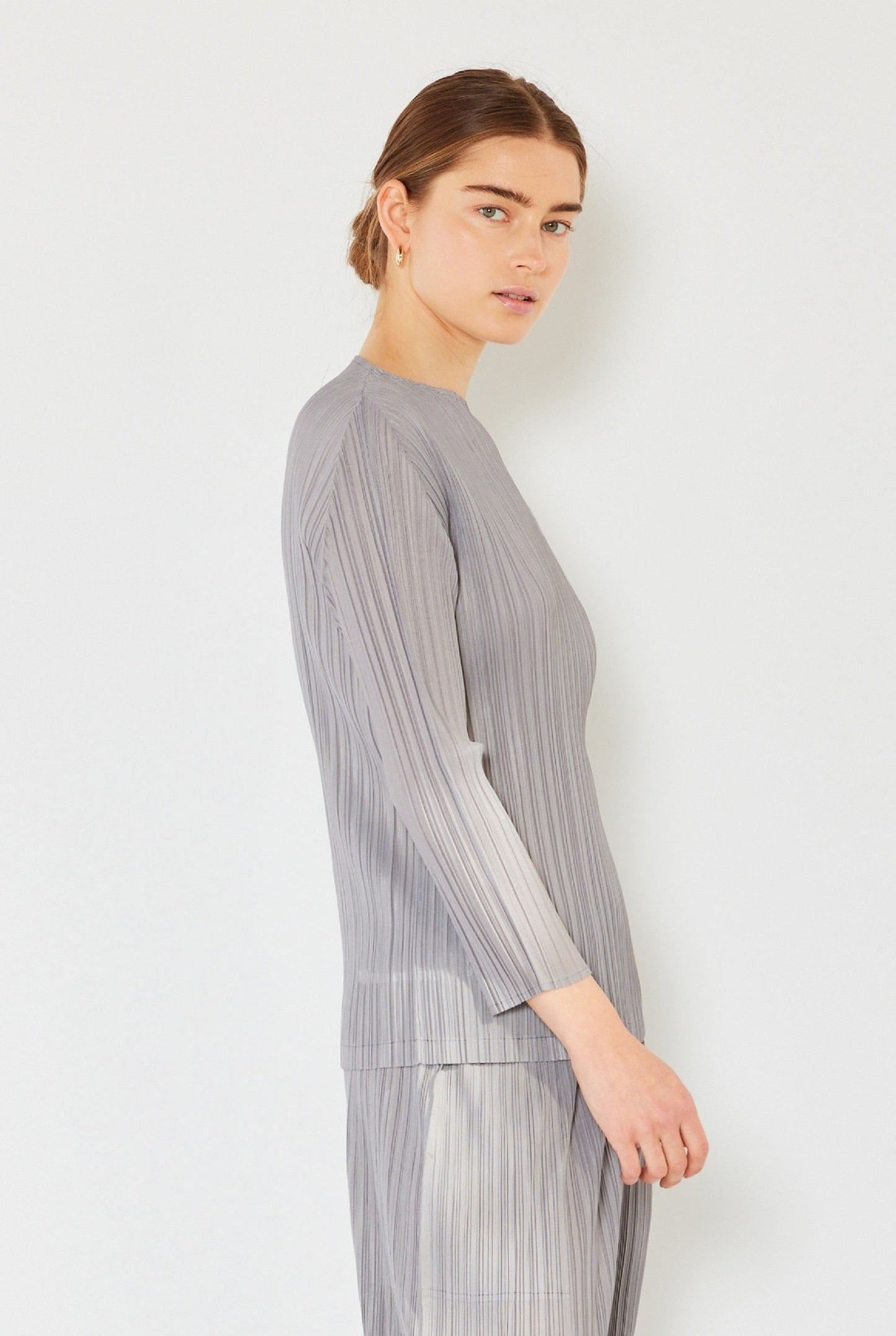 Marina West Pleated Long Sleeve Boatneck Top (T04LS) - Gray
