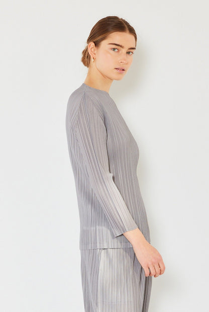 Marina West Pleated Long Sleeve Boatneck Top (T04LS) - Gray