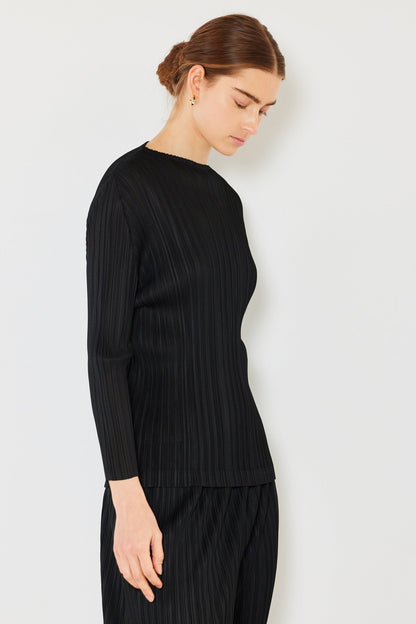 Marina West Pleated Long Sleeve Boatneck Top (T04LS) - Black
