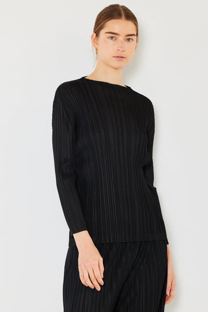 Marina West Pleated Long Sleeve Boatneck Top (T04LS) - Black
