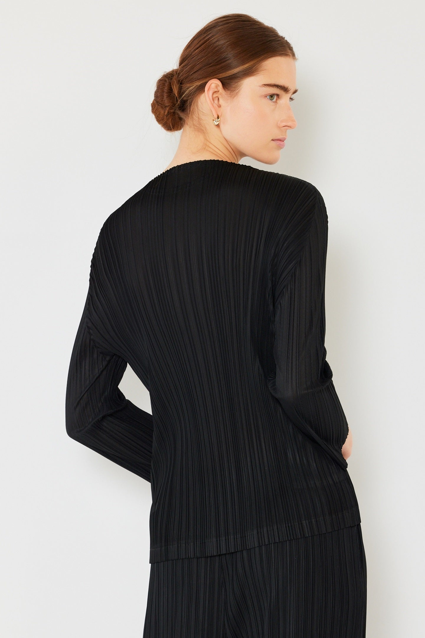 Marina West Pleated Long Sleeve Boatneck Top (T04LS) - Black