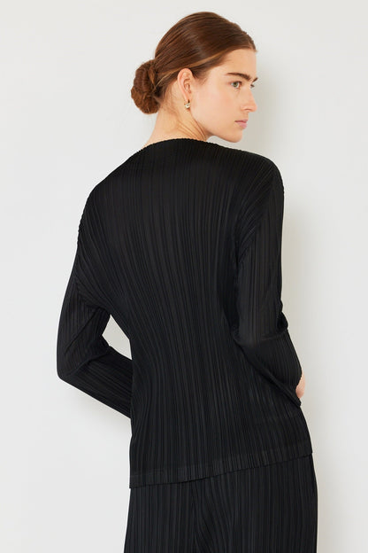 Marina West Pleated Long Sleeve Boatneck Top (T04LS) - Black