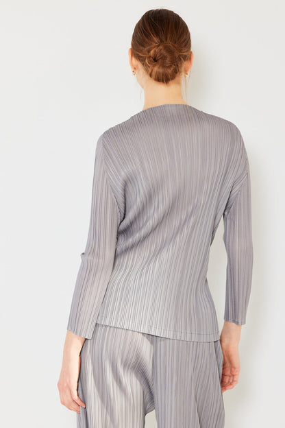 Marina West Pleated Long Sleeve Boatneck Top (T04LS) - Gray