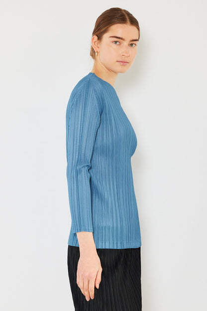 Marina West Pleated Long Sleeve Boatneck Top (T04LS) - Steel Blue