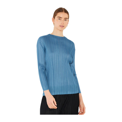 Marina West Pleated Long Sleeve Boatneck Top (T04LS) - Steel Blue