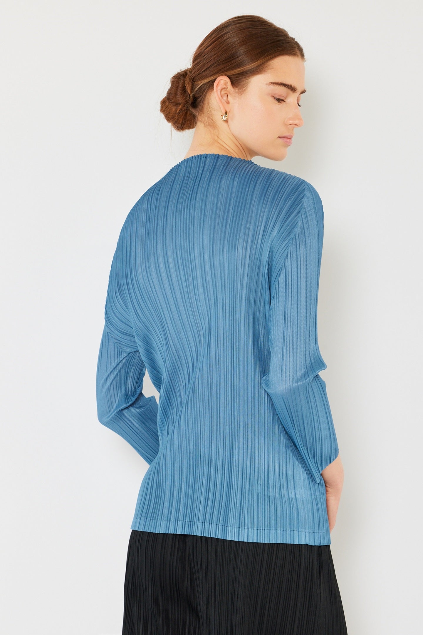Marina West Pleated Long Sleeve Boatneck Top (T04LS) - Steel Blue