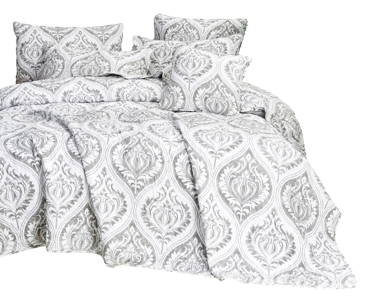Tache Dreamy Moon Sky Ogee Damask Heather Gray White Quilt Set (TB300)