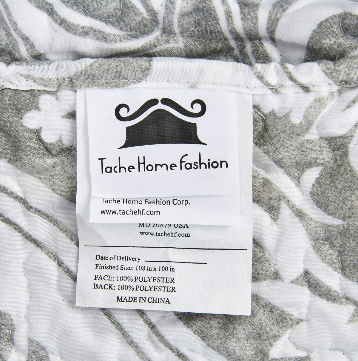 Tache Dreamy Moon Sky Ogee Damask Heather Gray White Quilt Set (TB300)