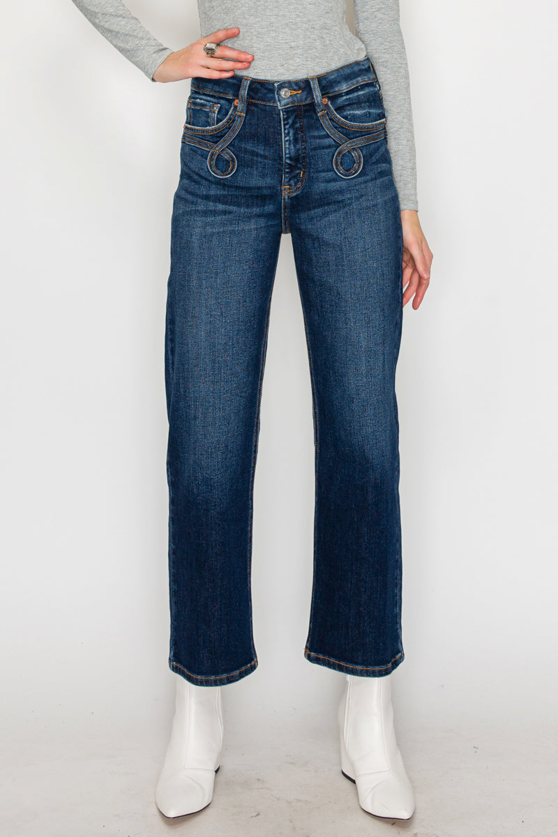 Tummy Control Western High Rise Straight Leg Jeans
