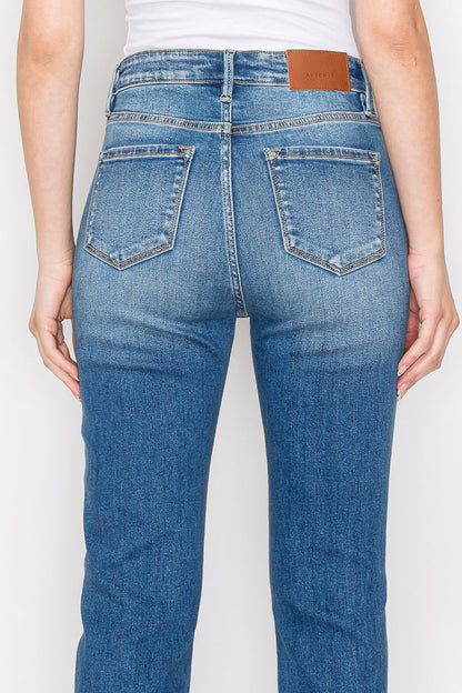 Mesh Tummy Control High Rise Straight With Single Cuff Jeans...