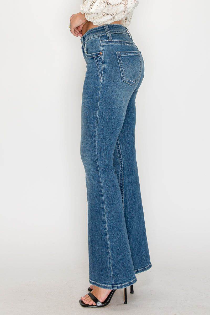 Stevie Tummy Control High Rise Slim Flare Jeans (Medium Wash)