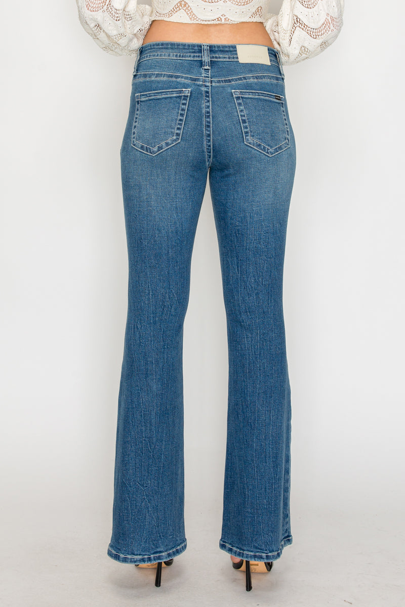 Stevie Tummy Control High Rise Slim Flare Jeans (Medium Wash)