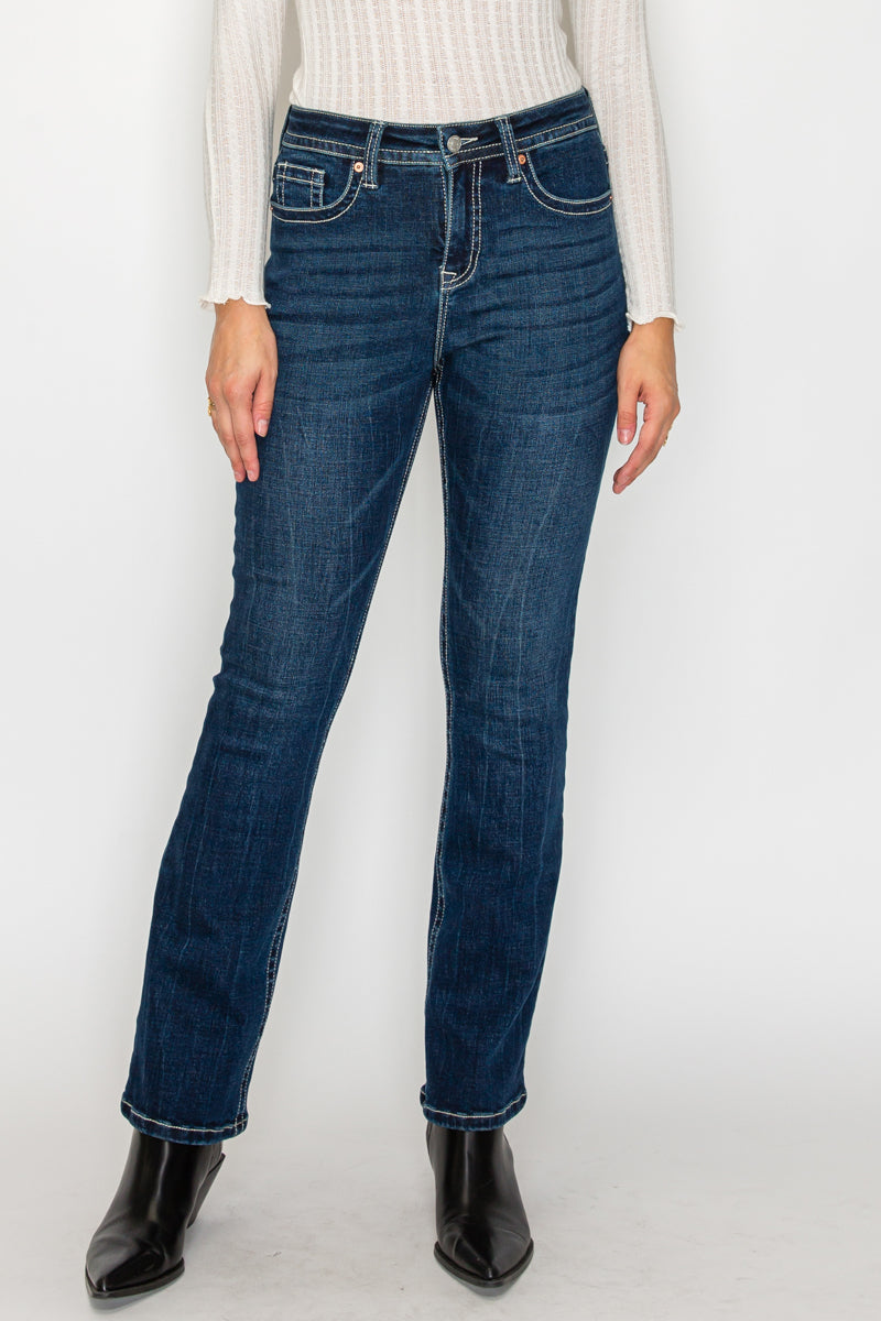 Stevie Tummy Control High Rise Slim Flare Jeans (Dark Wash)