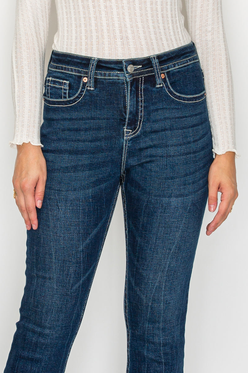 Stevie Tummy Control High Rise Slim Flare Jeans (Dark Wash)