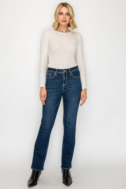 Stevie Tummy Control High Rise Slim Flare Jeans (Dark Wash)