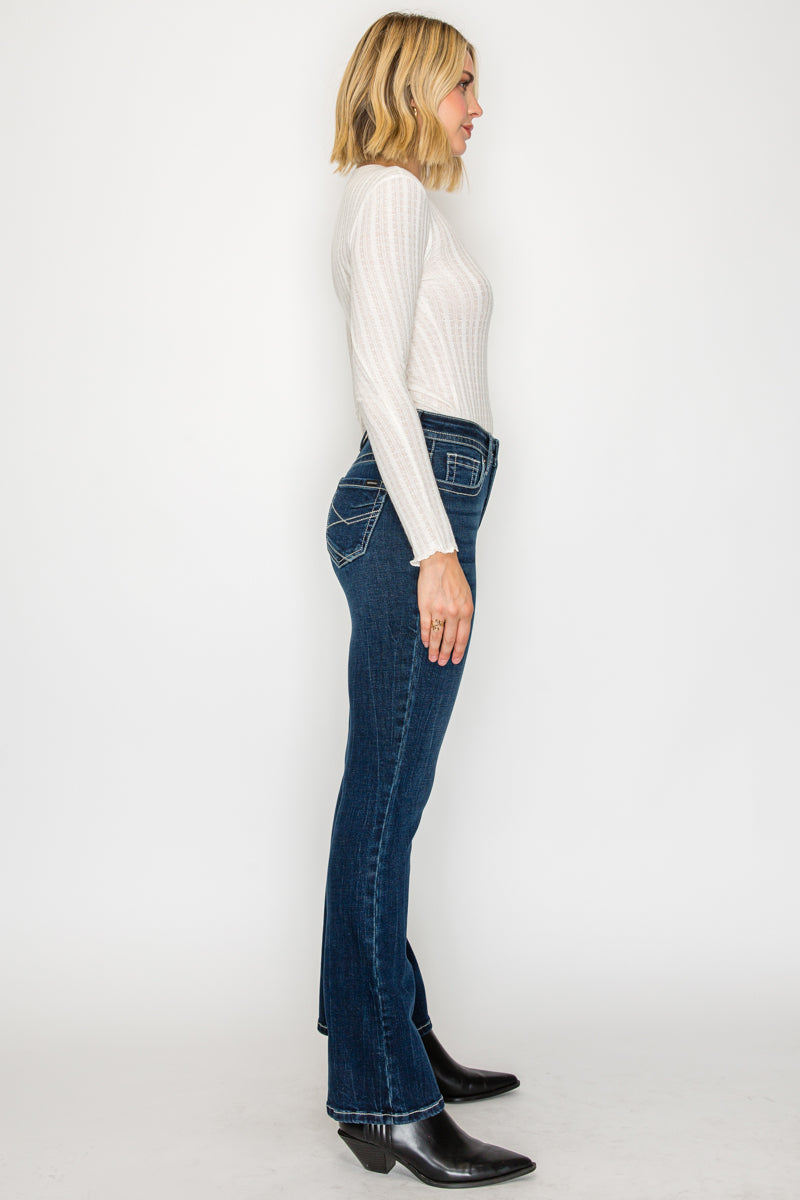 Stevie Tummy Control High Rise Slim Flare Jeans (Dark Wash)