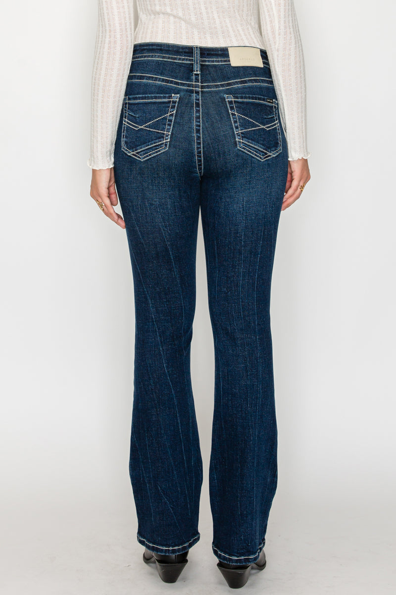 Stevie Tummy Control High Rise Slim Flare Jeans (Dark Wash)