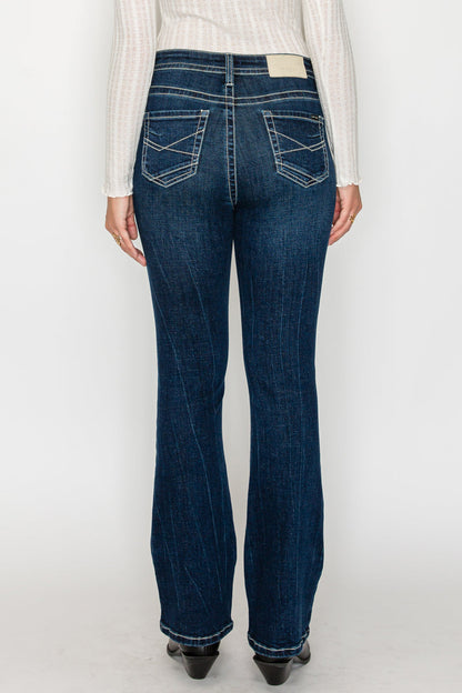Stevie Tummy Control High Rise Slim Flare Jeans (Dark Wash)