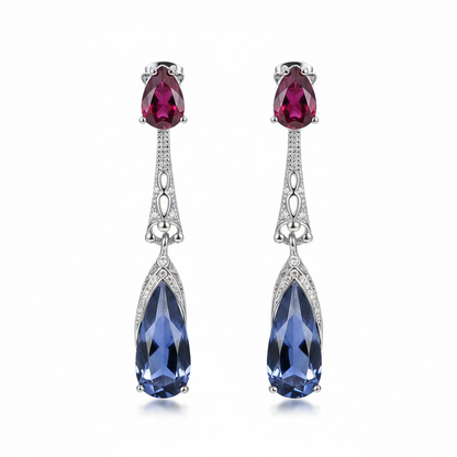 Red & Dark Blue Crystal Drop Earrings