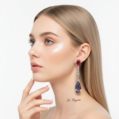 Red & Dark Blue Crystal Drop Earrings