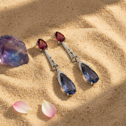 Red & Dark Blue Crystal Drop Earrings