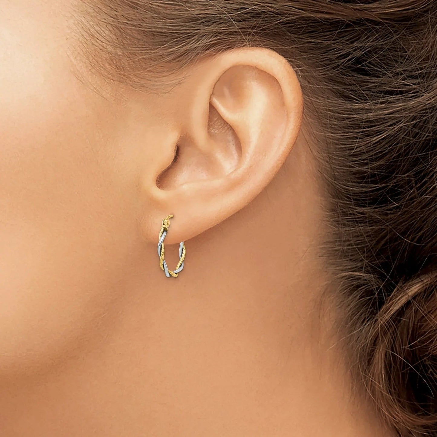 14K Gold Two-Tone Twisted Hoop Earrings