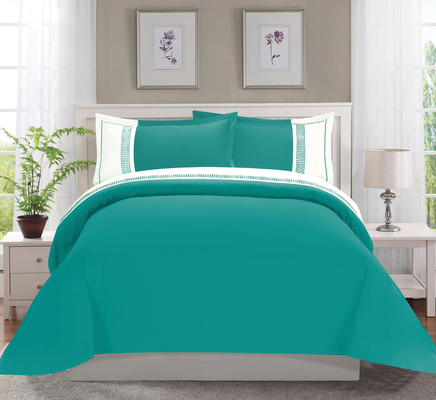 Elegant Comfort 3-Piece Greek Embroidered Duvet Cover Set
