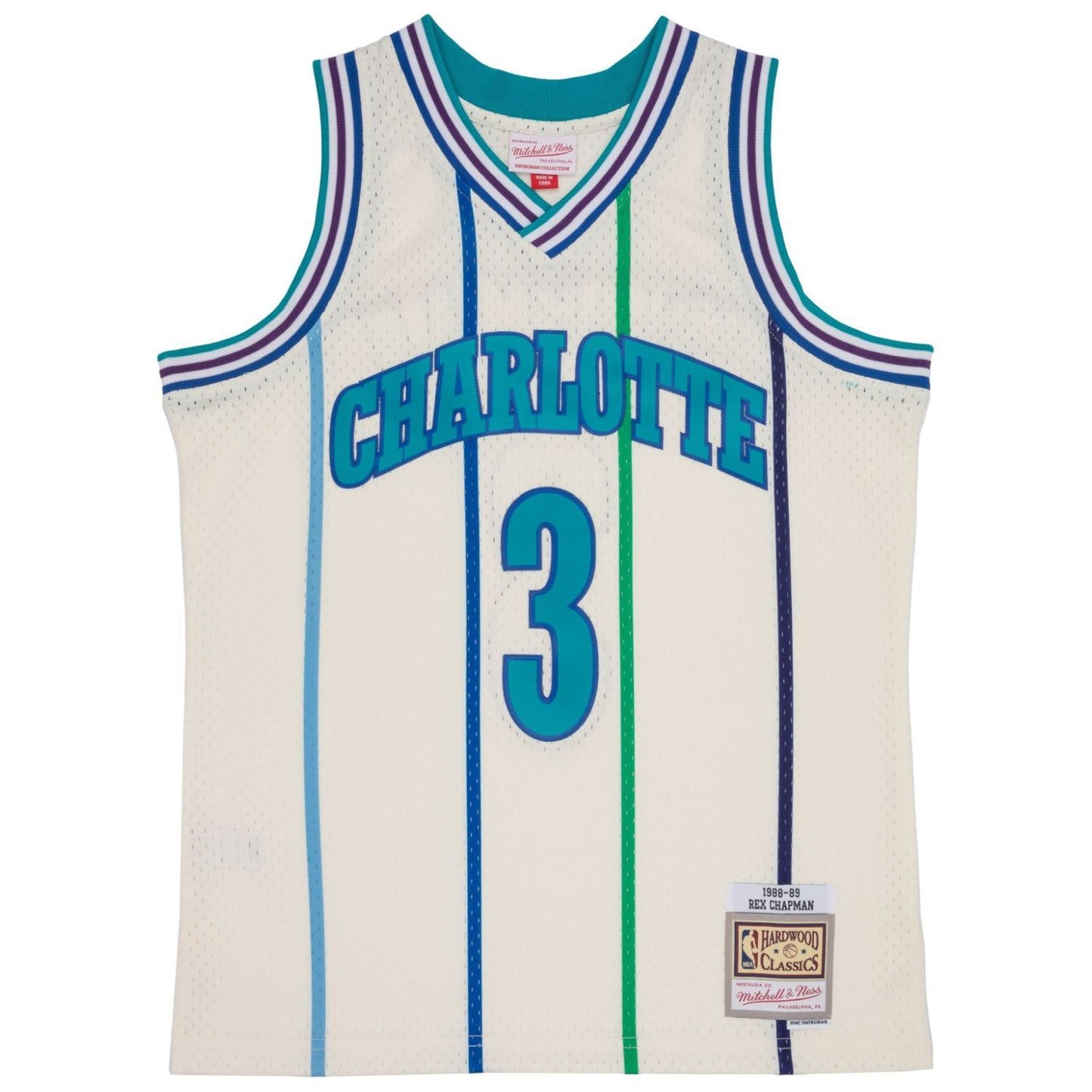 Men's Mitchell & Ness Cream Team Color Swingman Jersey Hornets 1988 Rex Chapman