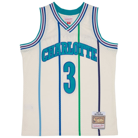 Men's Mitchell & Ness Cream Team Color Swingman Jersey Hornets 1988 Rex Chapman