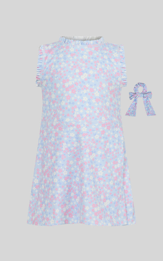Toddler Girls Ruffle Dress & 3" Short & Bow Scrunchie
