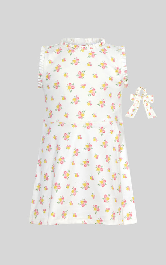 Toddler Girls Ruffle Dress & 3" Short & Bow Scrunchie