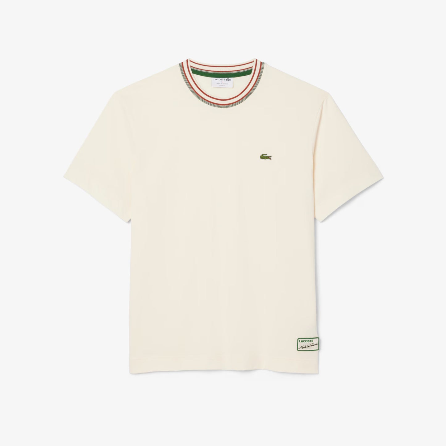 Lacoste Made in France Stripe Neck Tee - Cream
