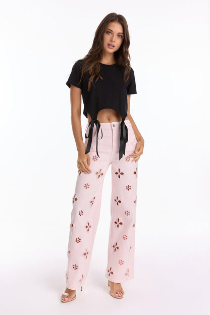 Diana Satin Bow Shirt - Black