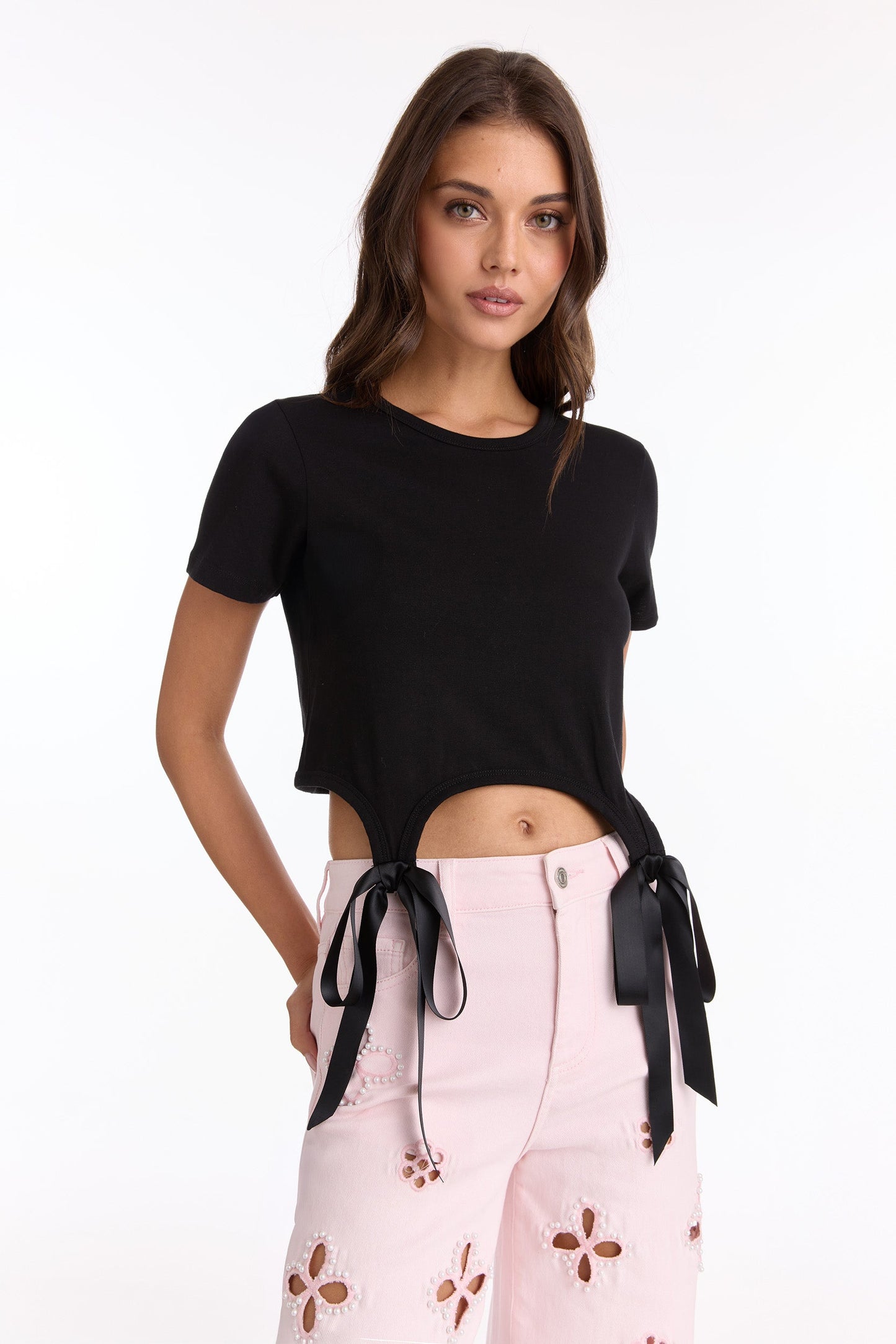 Diana Satin Bow Shirt - Black