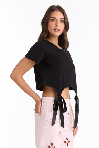 Diana Satin Bow Shirt - Black