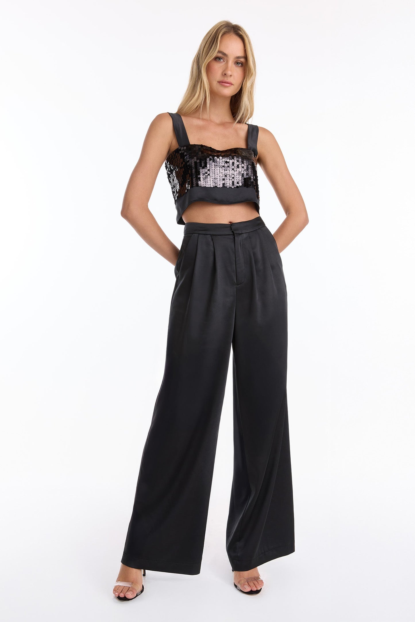 Zoey Sequin Crop Top - Black
